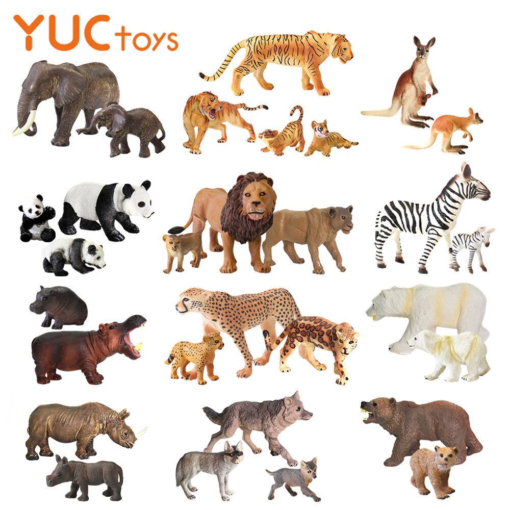 YUC Animal Toy Zoo Set Simulation Figurines Model Wild Lion Tiger Wolf Action Figure Farm Poultry Horse Cow Pig Educational