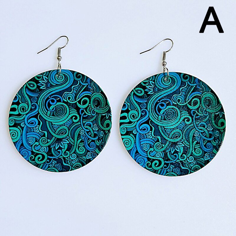 Afrykańskie kolczyki w stylu klasyczny drewniane kolczyki w stylu etnicznym kolczyki w stylu etnicznym tkanina wzór nadrukowany pętle na uszy dla damska biżuteria na prezent: A