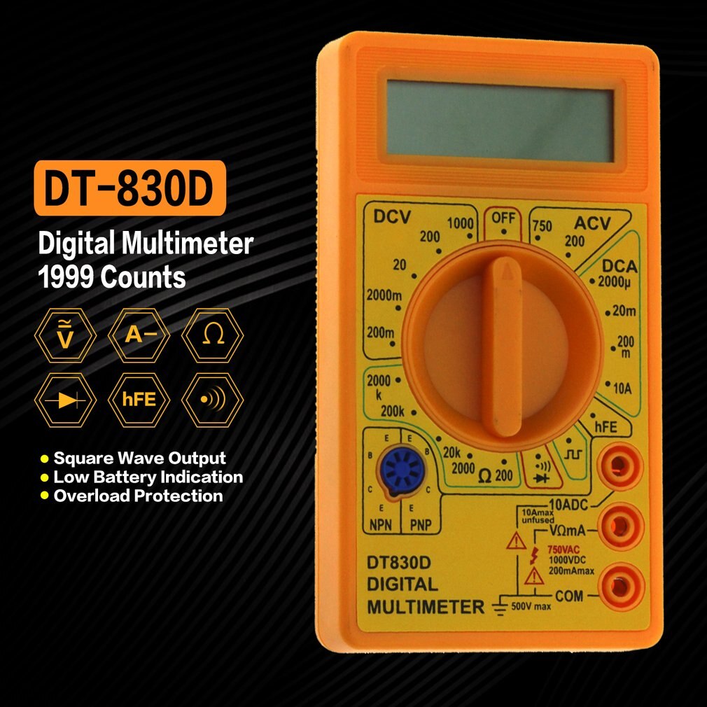 DT-830D Mini Pocket Digital Multimeter 1999 Counts AC/DC Volt Amp Ohm Diode hFE Continuity Tester Ammeter Voltmeter Ohmmeter