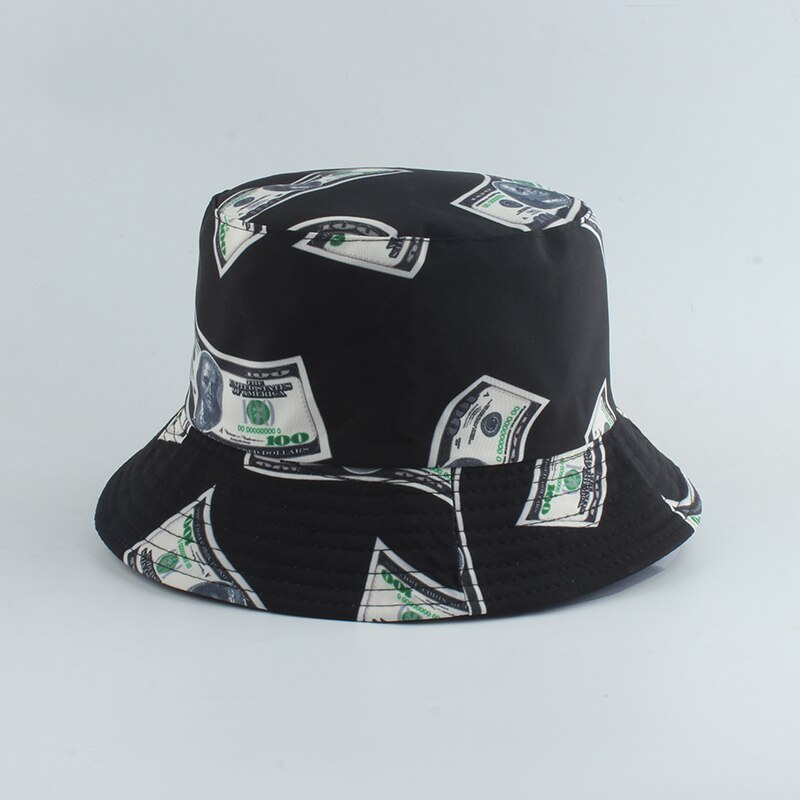 Neue Dollar Drucken Angeln Kappe Bob Chapeau Femme reversibel Eimer Hütte Männer Angeln Eimer Hüte Für Frauen Harajuku Hüfte hüpfen gorro: dollar  schwarz