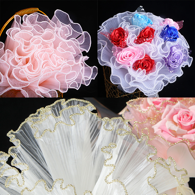 onda filato fiore avvolgere carta perla d'argento oro ordinare onda pizzo filato mazzo fai da te confezione regalo decorazione per feste 28cm * 4.5m