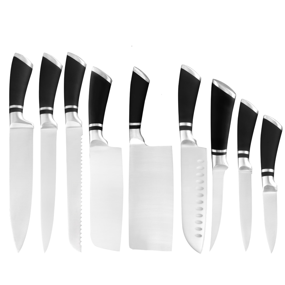 Xyj japansk 9 stk rustfritt stål kniver sett 3 cr 13 rustfritt stål kokke kniver sett hakke santoku nakiri skjære skjærekniv