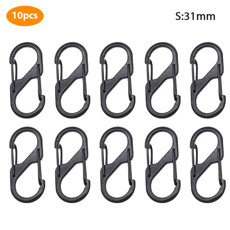 10Pcs Stainless Steel S Type Carabiner With Lock Mini Keychain Hook Camping Key-Lock Backpack Buckle Key-Lock Tool: S