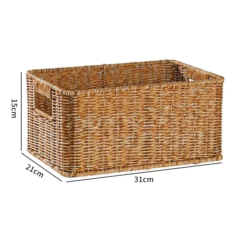 Strong Rectangle Woven Storage Basket with Handles, Waterproof Plastic Baskets for Home Toy Storage, Nest: Red