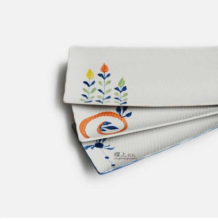 Japanese Style Sushi Plate Ceramic Tableware Rectangular Plate Hand-painted Korean Sushi Dumplings