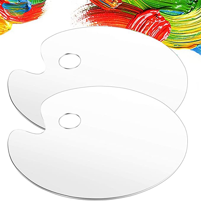 2pcs Clear Acrylic Paint Palette Paint Color Mixing Palette Pigment Tray Easy Clean for Oil Watercolour Gouache Painting Tools