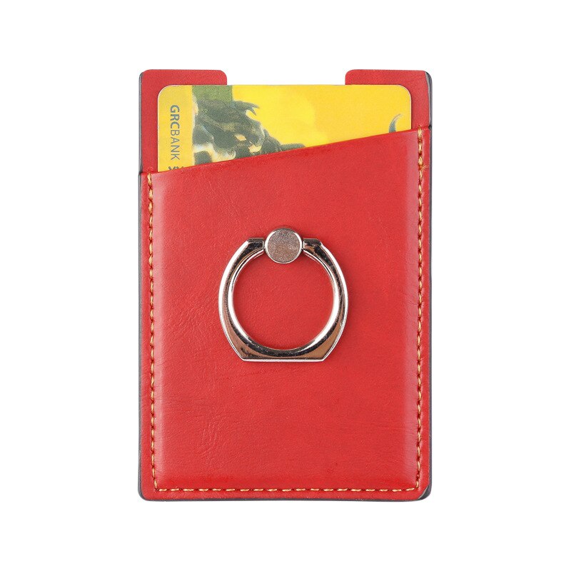 PURDORED 1 Pc Phone Card Holder Women Credit ID Card Holder Men Pocket Stick on Adhesive with Finger Ring Tarjetero Hombre: red