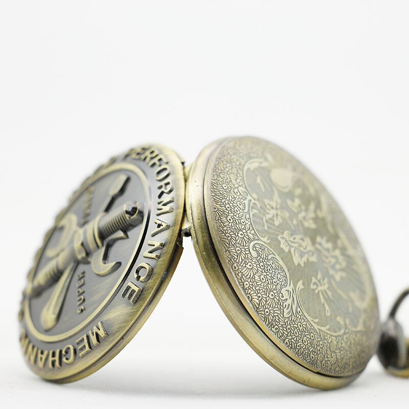 Brons Vintage Monteur Gegarandeerd Prestaties Super Tuned Quartz Analog Pocket Horloges Met Fob Chain Voor Mannen Vrouwen TD2085