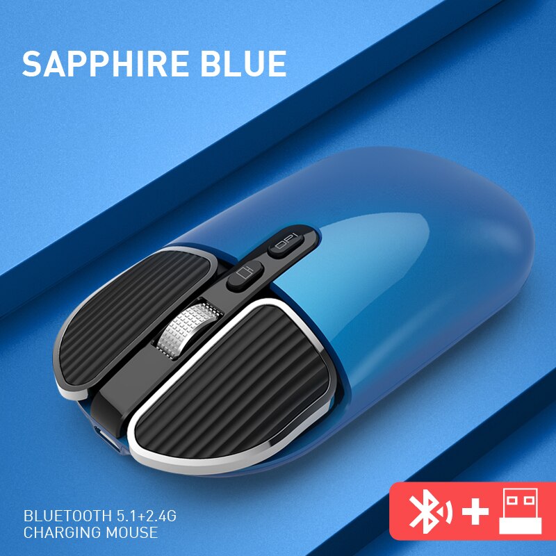 Rechargeable Dual Mode Mouse - Bluetooth 5.1 + 2.4G Wireless - Optical USB - 1600 DPI - Ergonomic for PC Mac iPad Android: Blue