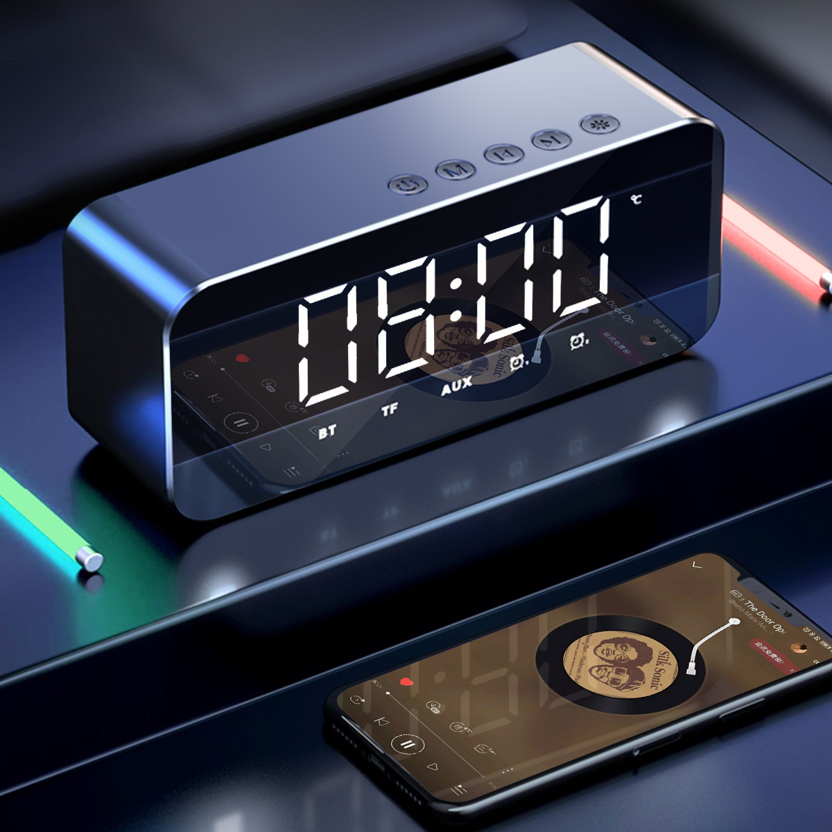 Draadloze Bluetooth Speaker Fm Radio Klankkast Desktop Wekker Subwoofer Muziekspeler Tf-kaart Bass Speaker Boom Voor Alle telefoon