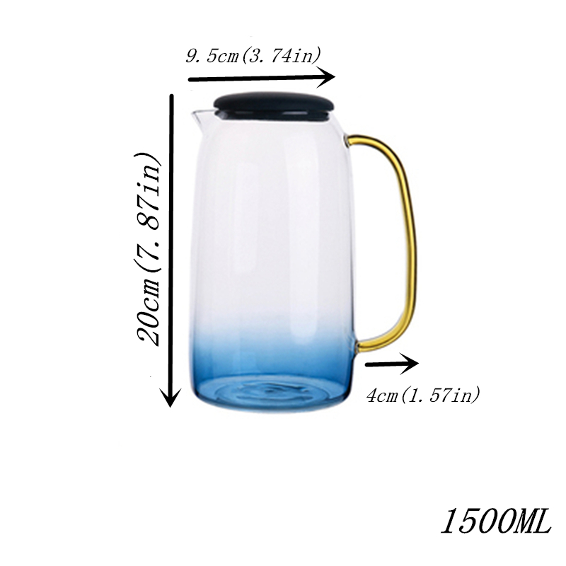 Théière en verre borosilice de 1500ML | Avec couvercle en or poignée tasses pour jus de fruits, eau et café théière fleur grande bouilloire: 1TeaPot