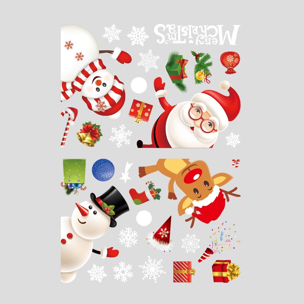 Noël dessin animé Santa cerf autocollant actuel noël fenêtre verre électrostatique pâte autocollant décorations pour la maison #30