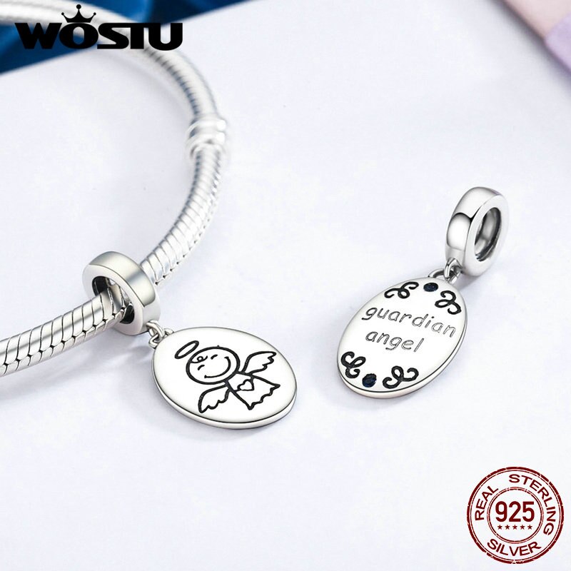 WOSTU 100% 925 Sterling Silver Guardian Angel Dangle Bead Fit Original WST Charm Bracelet Jewelry CQC328