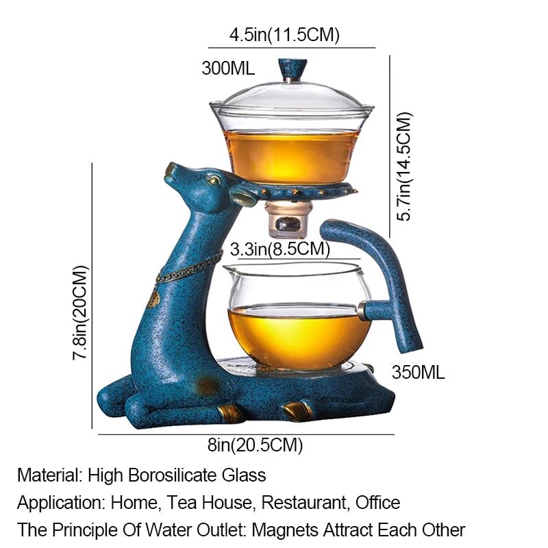 Full Automatic Deer Glass Teapot Heat-resistant Infuser Tea Turkish Drip Pot 220V Heating Base for Tea Coffee Make