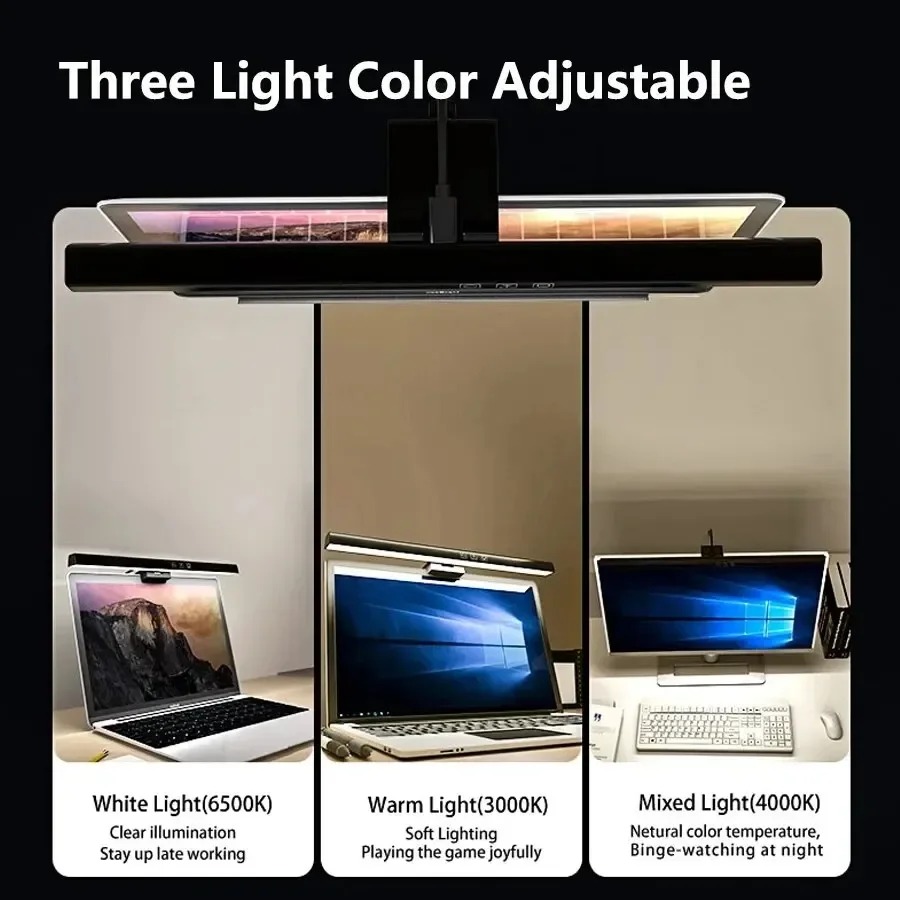 LED-Schreibtischlampe, Monitor, Lichtleiste, PC, Computer, dimmbar, Bildschirmleuchte, 33 cm, 50 cm, Büro, Studie, Lesen, hängende Tischlampe, USB-betrieben