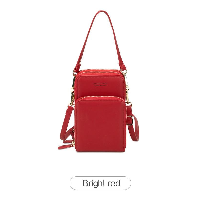 Kvinder afslappet stilfuld stor kapacitet diagonal pakke mobiltelefon tegnebog store kortholder tegnebog kobling skulderstropper taske: Rød