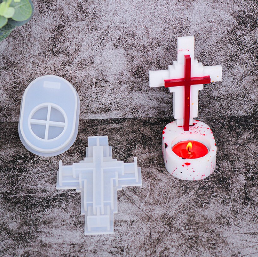 Diy-epoxidharzform kreuzkerzenhalter silikonform kerze handgemachte seife diy-schmuckwerkzeuge