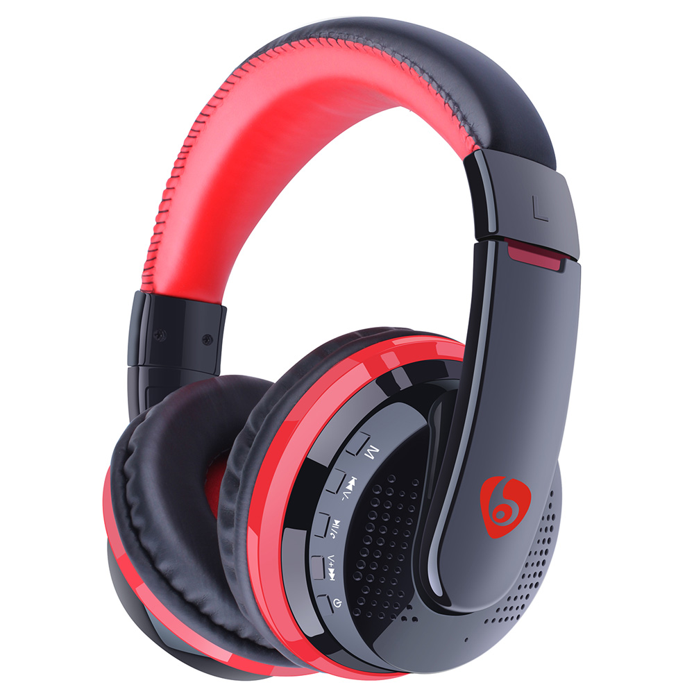 Over øret bass stereo bluetooth-hodetelefoner trådløst headset-støtte mikro sd-kort radiomikrofon: Rød