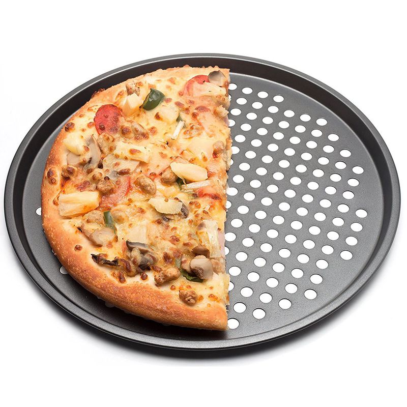 Bandeja para hornear pizzas antiadherente de acero al carbono bandeja de 32cm plato de Pizza soporte para platos horno doméstico para cocina herramientas Accesorios