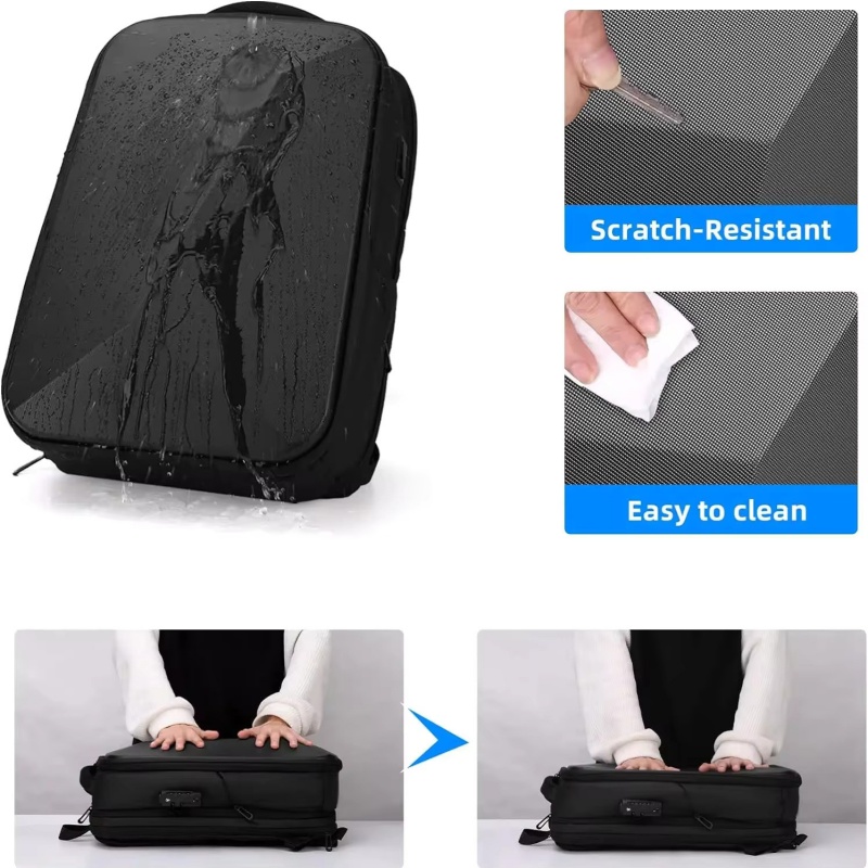 Men's 15.6 inch Laptop Backpack Expandable Travel Bag Waterproof Anti-theft Business Backpack USB Charging ABS Hard Shell Bag