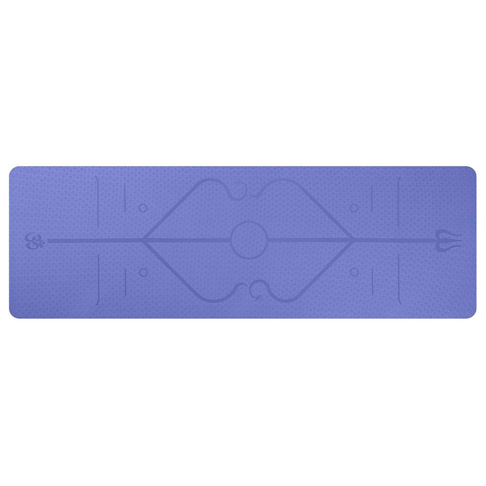 Tpe yogamåtte dobbeltfarvet skridsikker tæppemåtte med positionslinje til begyndergymnastik fitnessudstyr gymnastikmåtter 1830 x 610 x 6mm: J