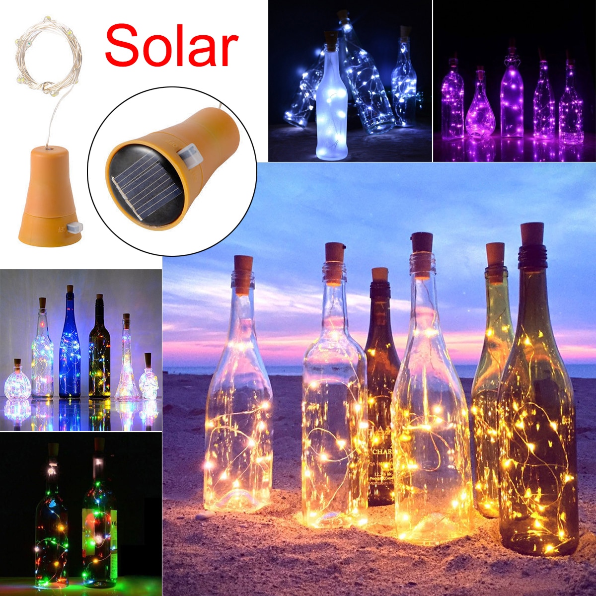 1 stk solenergi 2m ledet kork formet 20 ledet natt fe streng lys kork solarbetrieben licht vinflaske lampe fest feiring gif