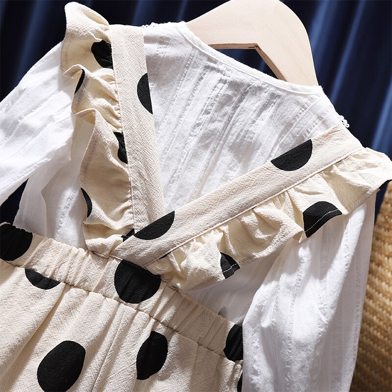 Nova primavera da criança crianças menina geral bib pant plissado polka dot perna larga crianças meninas macacão uma peça roupas do bebê verão