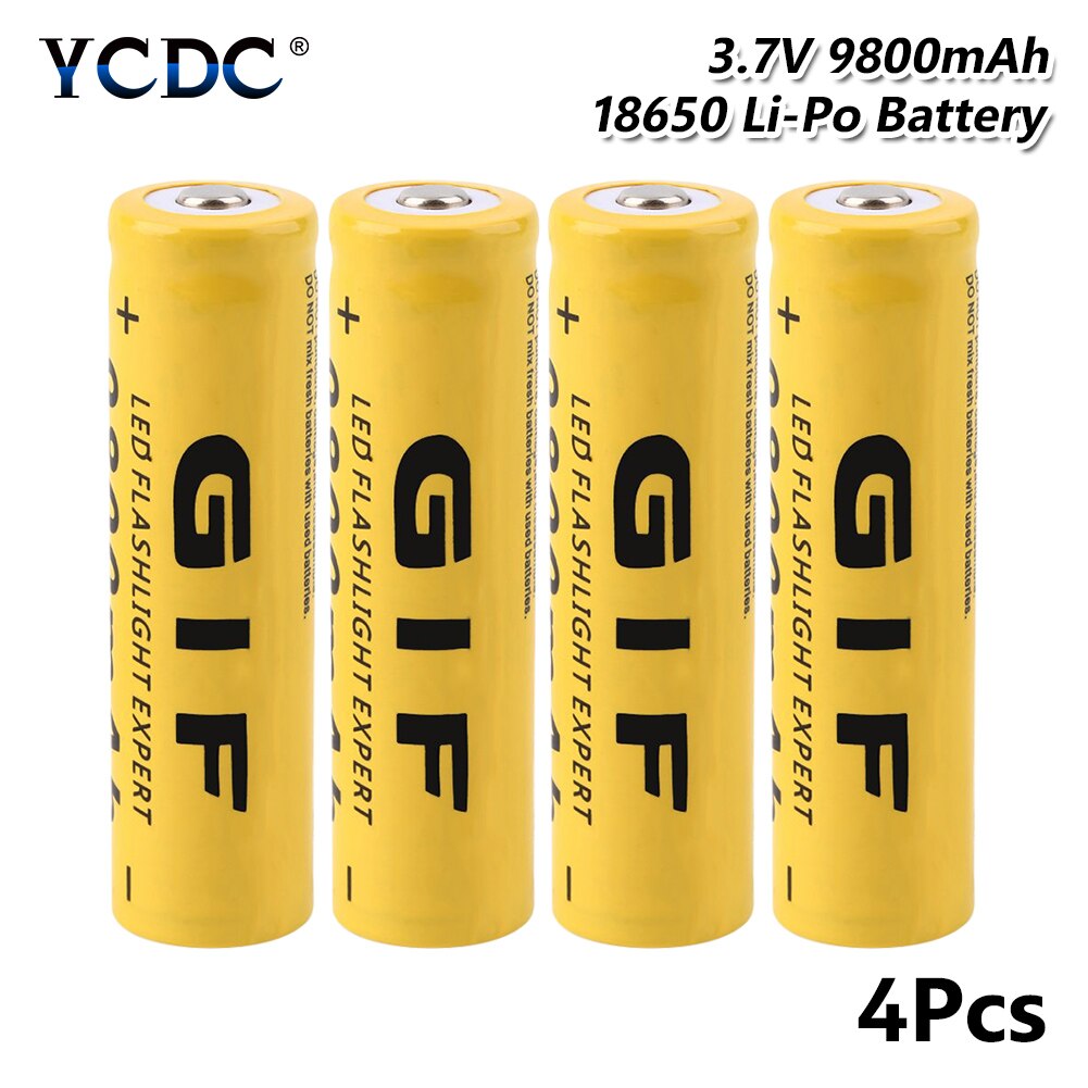 1/2/4/6/8x High Capacity 3.7V 9800mAh GIF 18650 Battery 3.7 Voltage 18650 Rechargeable Lithium Batteries Li Ion 18650 Case: 4 pieces