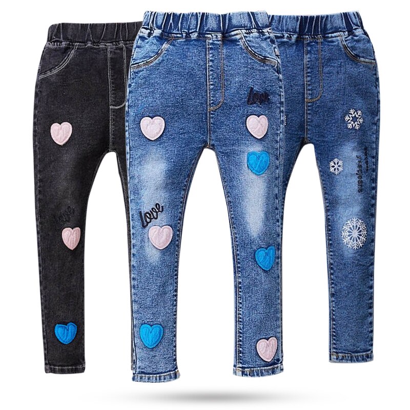 Pantalones vaqueros de de amor para niñas de 4 a 12 años, Jeans informales con cintura elástica, pantalones de tubo ajustados para primavera y otoño