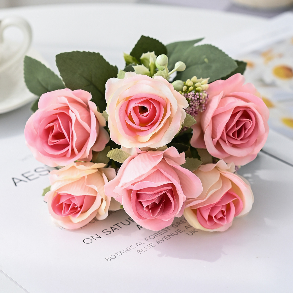 Flores artificiales de seda, ramo de rosas para el Festival, jarrón de Mesa para el hogar, ramo de novia, decoración de bricolaje, utilería para escenario: Gris