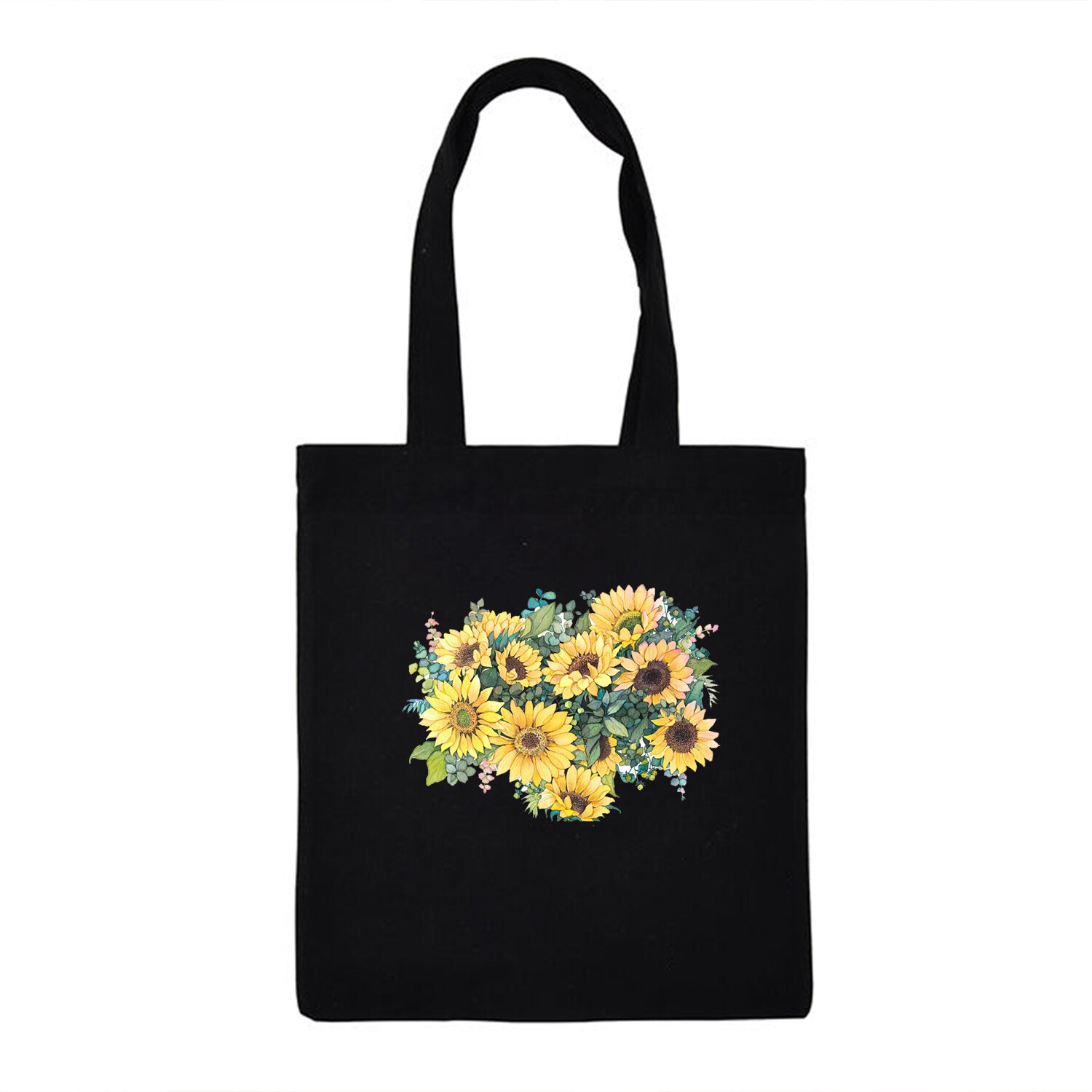 Dames boodschappentas dames canvas schoudertas eco tas herbruikbare tas shopper tassen studenten boekentas bloem plant melodie: B21-43 zwarte