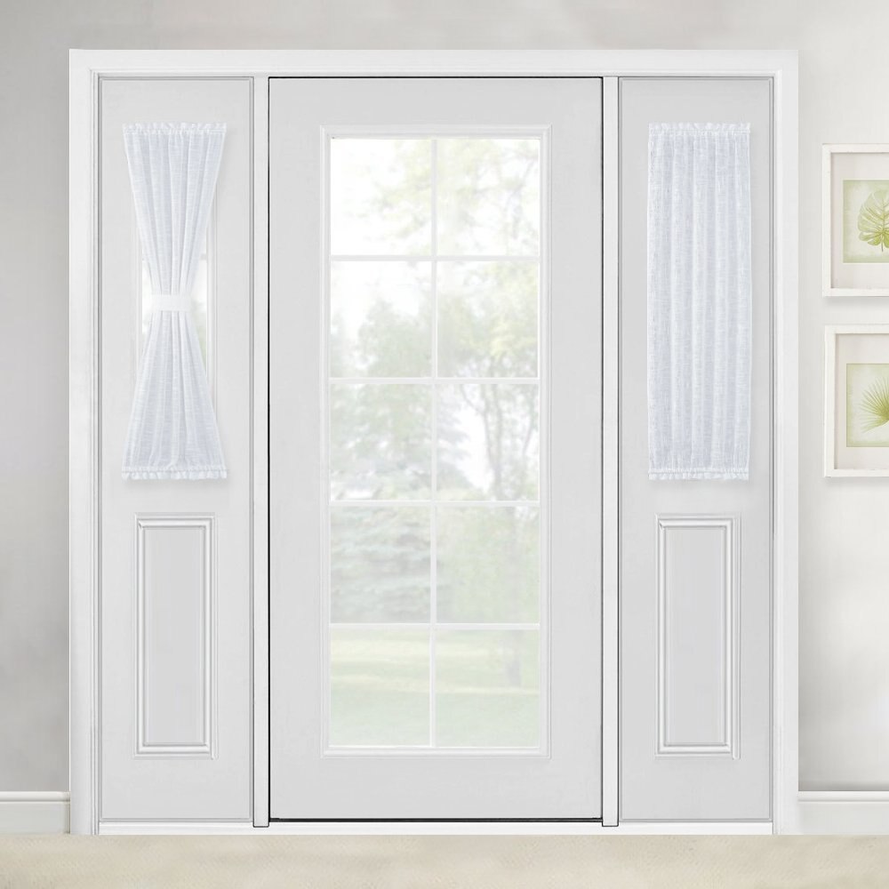 Linnen Geweven Franse Glazen Deur Gordijn Wit Sidelight Pure Gordijn Voor Voordeur Met Bonus Tieback Door Nicetown, 1 Paar