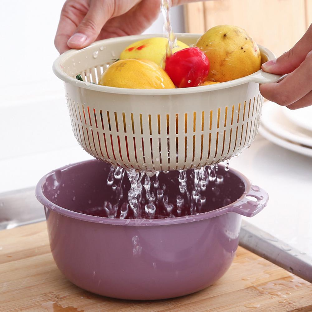 2Pcs/Set Excellent Colander Basket Multi-purpose Hanging Hole 3 Colors Multifunctional Fruit Vegetable Drain Colander Bowl