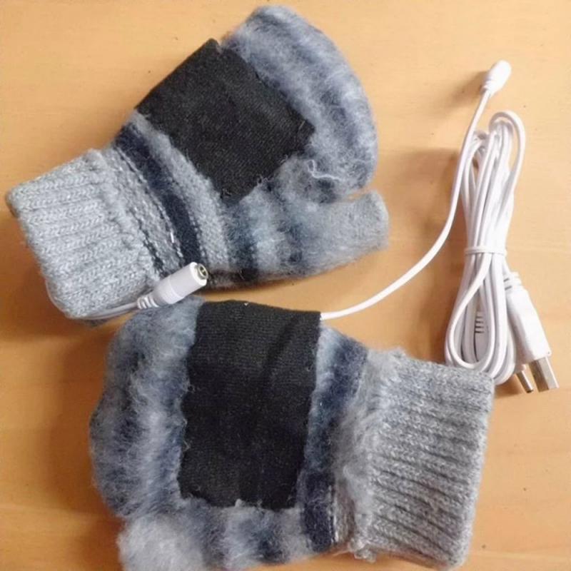 Usb Verwarming Clamshell Handschoenen Winter Warm Dubbelzijdig Verwarmd Half-Vinger Handschoenen Outdoor Fietsen Handschoenen