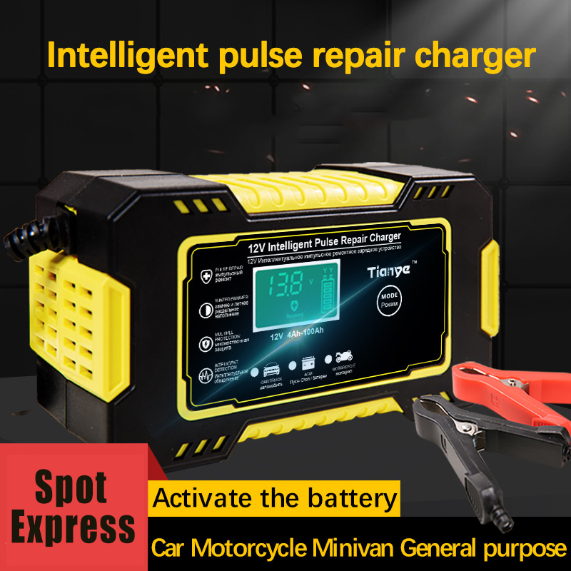 Car Motorcycle Battery Charger 12 V Battery Starting for Auto Moto Lead Acid AGM Gel VRLA Smart Charging Digital LCD Display