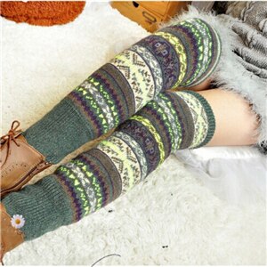 Vrouwen Winter Over Knie Lange Knit Cover Patchwork Kleurrijke Dames Gehaakte Vintage Beenwarmers Legging Chic Y2