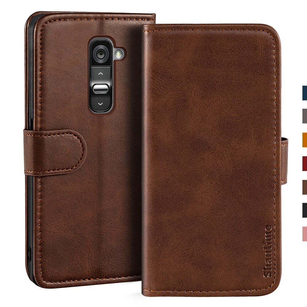 Étui portefeuille magnétique en cuir pour LG G2, Coque de téléphone avec support: Dark brown