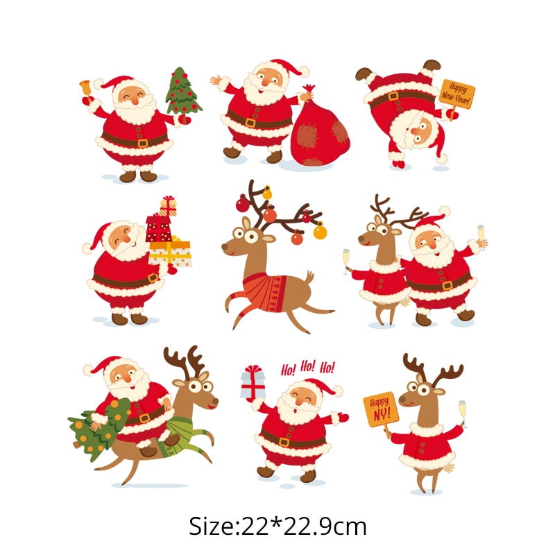 Nowe świąteczne naszywki na ubrania zestaw na ubrania Diy zmywalne nietoksyczne nietoksyczne naklejki plastry transferu ciepła święty mikołaj kij