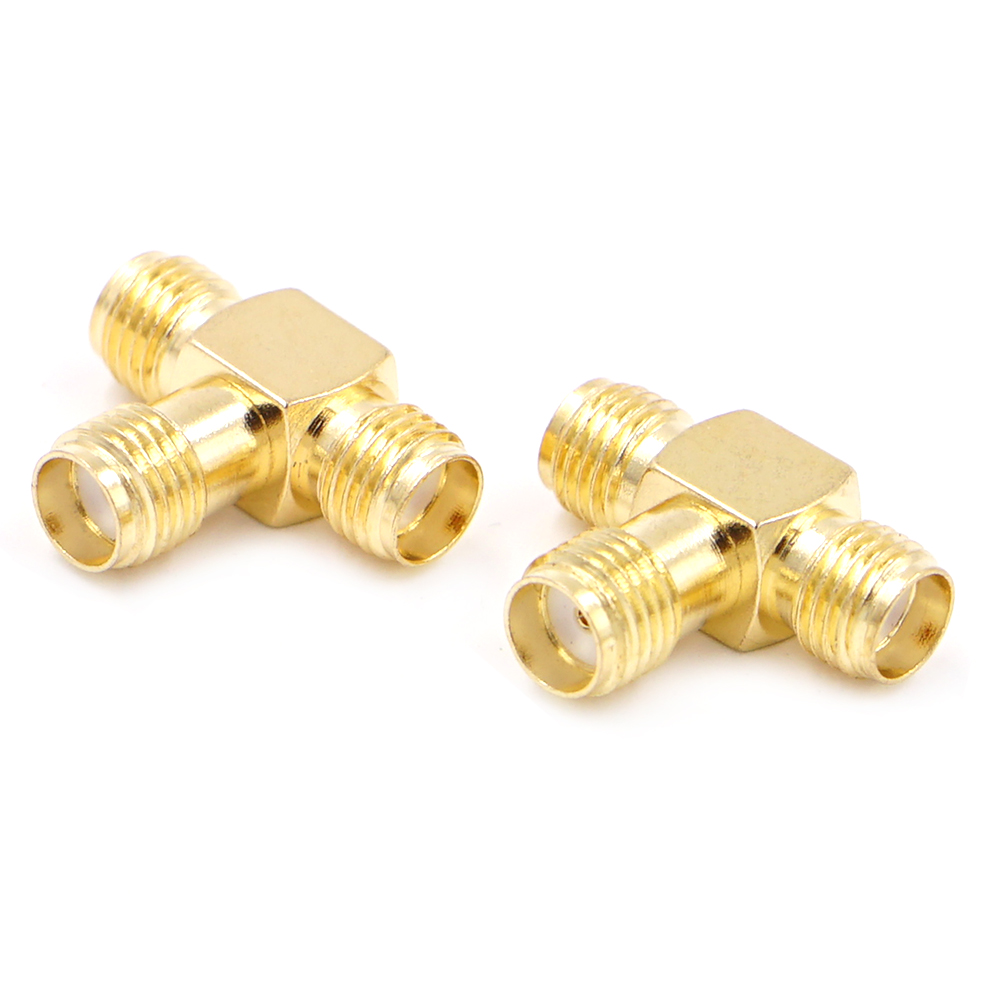 Connecteur Coaxial RF Type T SMA mâle vers 2 doubles SMA femelles, séparateur 3 voies, convertisseur d'antenne en laiton plaqué or