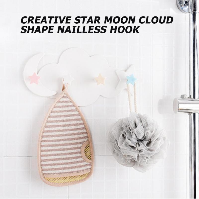 Colgadores creativos en forma de Luna y nube, colgador para llaves montado en la pared, colgador para llaves, colgador para toallas y abrigos autoadhesivo