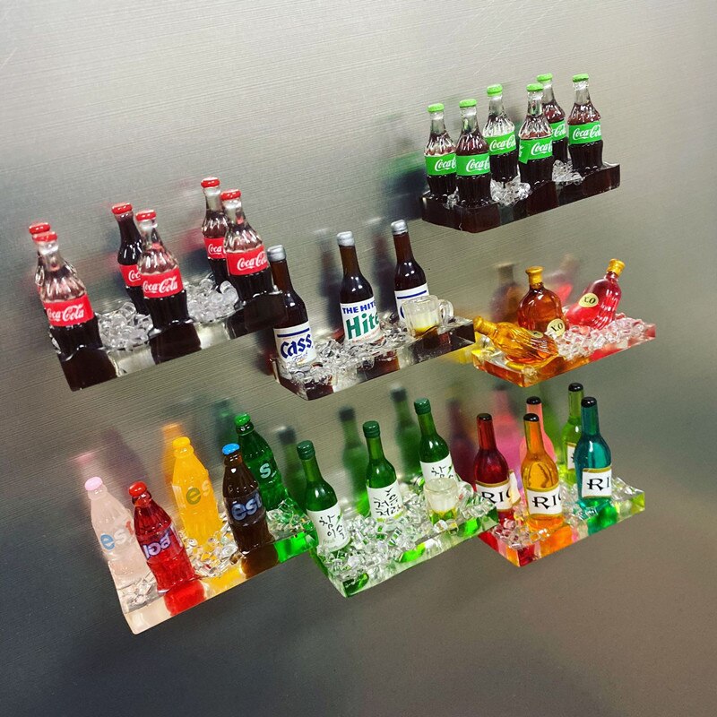 Soportes 3D para botellas de licor y bebidas, imanes de nevera, decoración del hogar pegajosa para niños, adorno de decoración del hogar