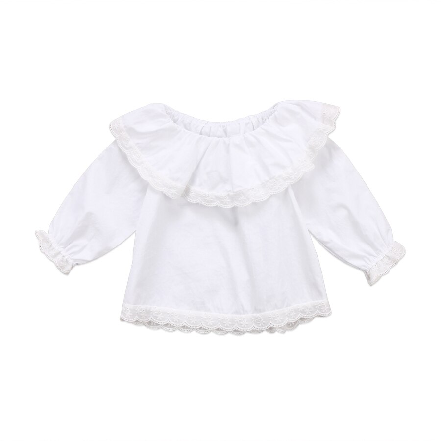 Neugeborenen Kleinkind Infant Baby Mädchen Solide Weiß Süße Tops Shirt Spitze Langarm Tops T-shirts Kleidung 0-24M