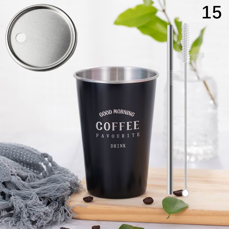 Ruostumaton teräs kahvimuki kannella olki kirje matka retkeily tee maito mehu kupit kotitoimisto olutkuppi 1pc: 15