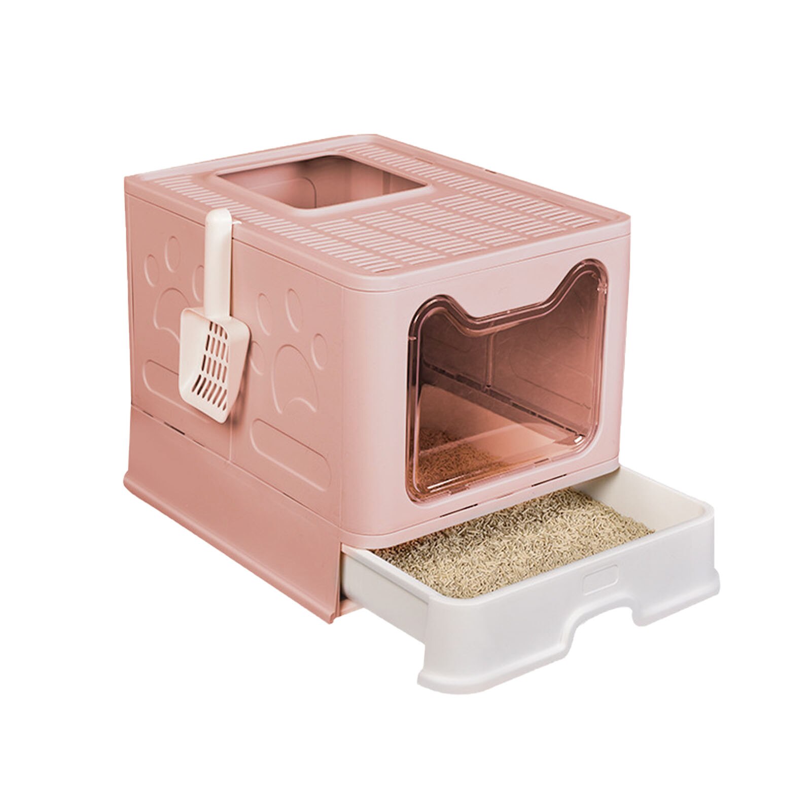 Closed Cat Litter Basin Large Cat Toilet Fold In Top Splash Proof Toilet Cat Litter Tray Fully Enclosed Cat Litter Box Cat Toile: Pink