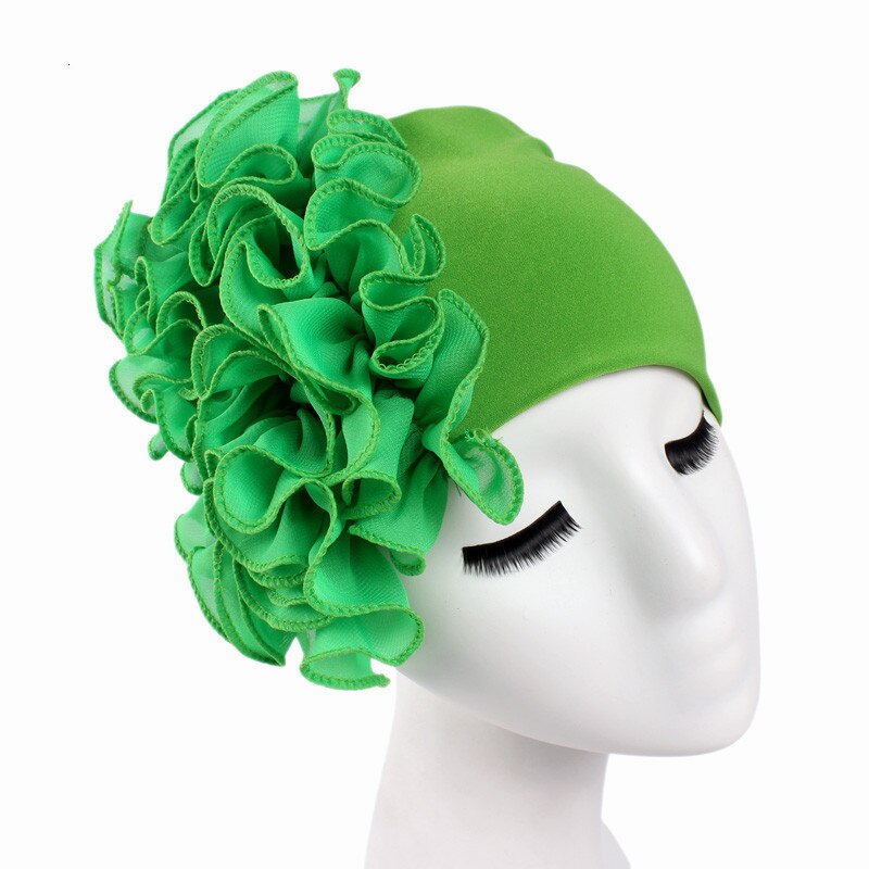 Frauen Muslimischen Rüschen Blume Turban Motorhaube Hütte Bandana Chemo Kappen wickeln Kopftuch: Grün