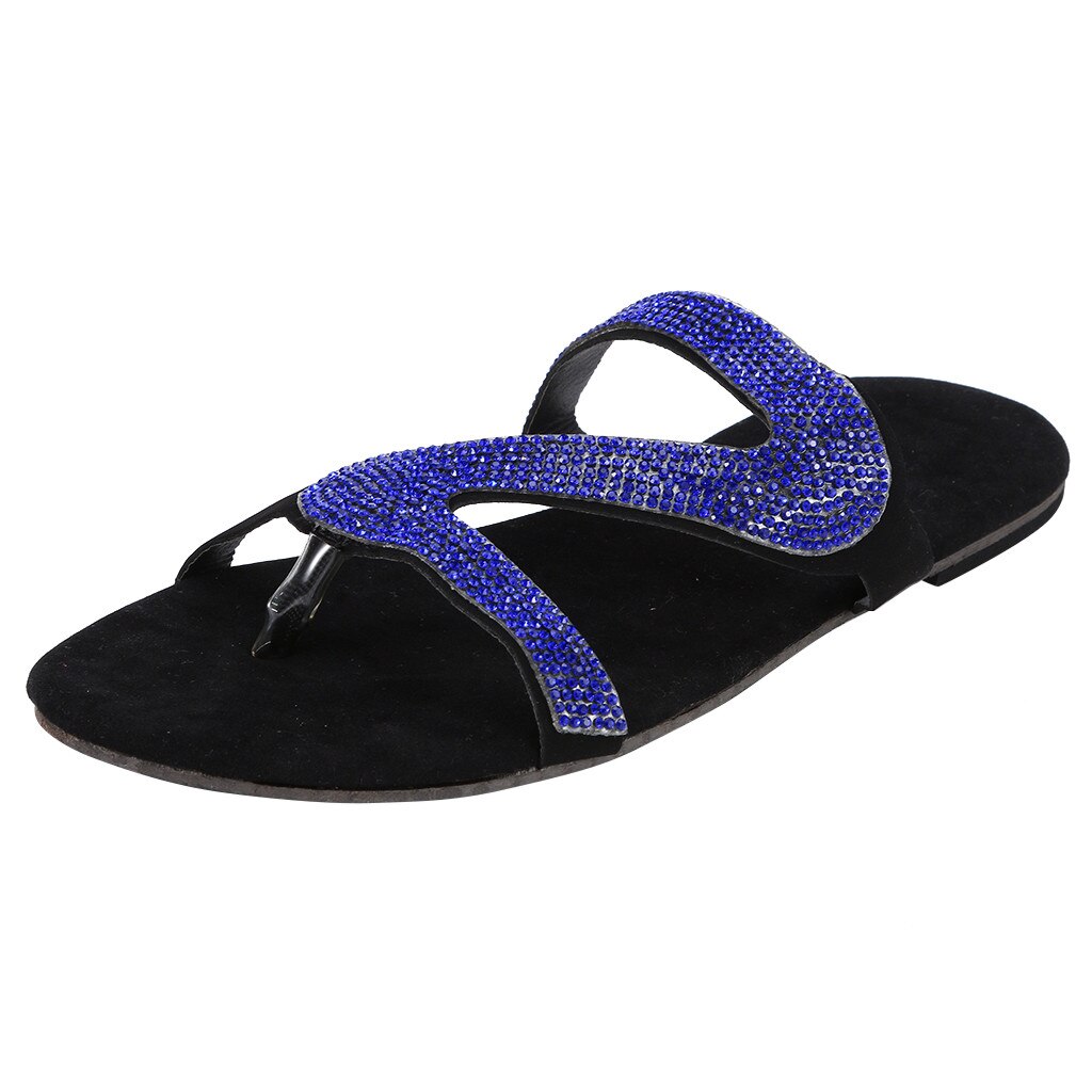 Vrouwen Solid Crystal Slip Op Flats Casual Romeinse Slippers Plus-Size Platte Slippers Outdoor Sandalen Anti-Slip sandalen