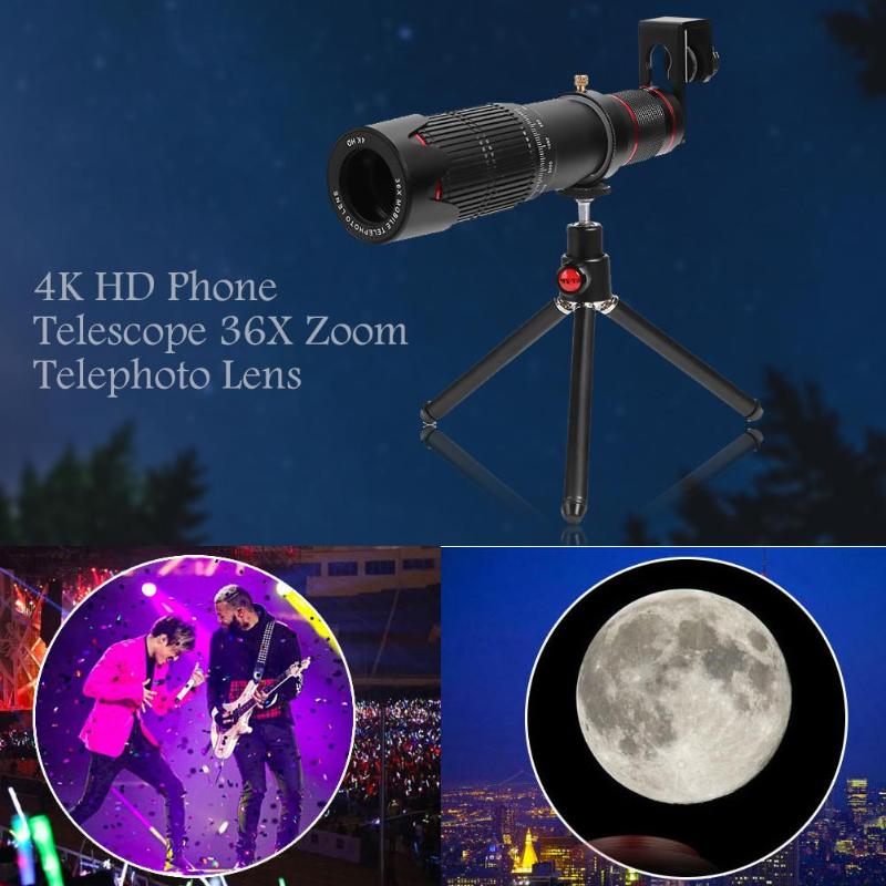 4k hd 36x kamera zoomobjektivsteleskop med stativ fjernbetjening til android apple mobiltelefontabletter