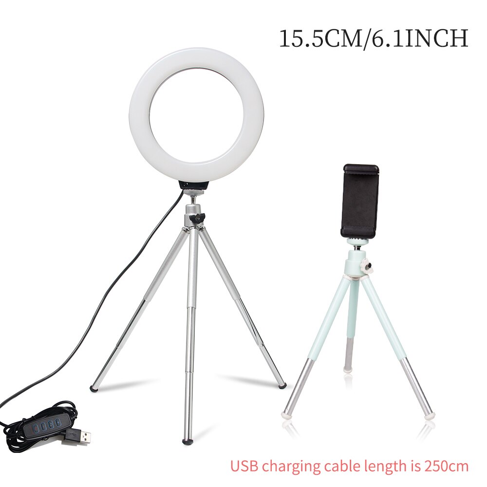 6Inch Mini Led Desktop Video Ring Licht Met Statief Lamp Ring Lamp Stand Voor Make Live Photo Fotografische Verlichting: Green tripod