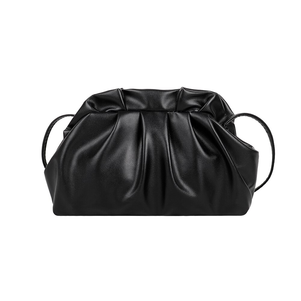 Stilvolle Knödel Clip Geldbörse Tasche Frauen Weichen PU Leder Wolke Unterarm Schulter Tasche Gefaltete Crossbody Beutel: Black