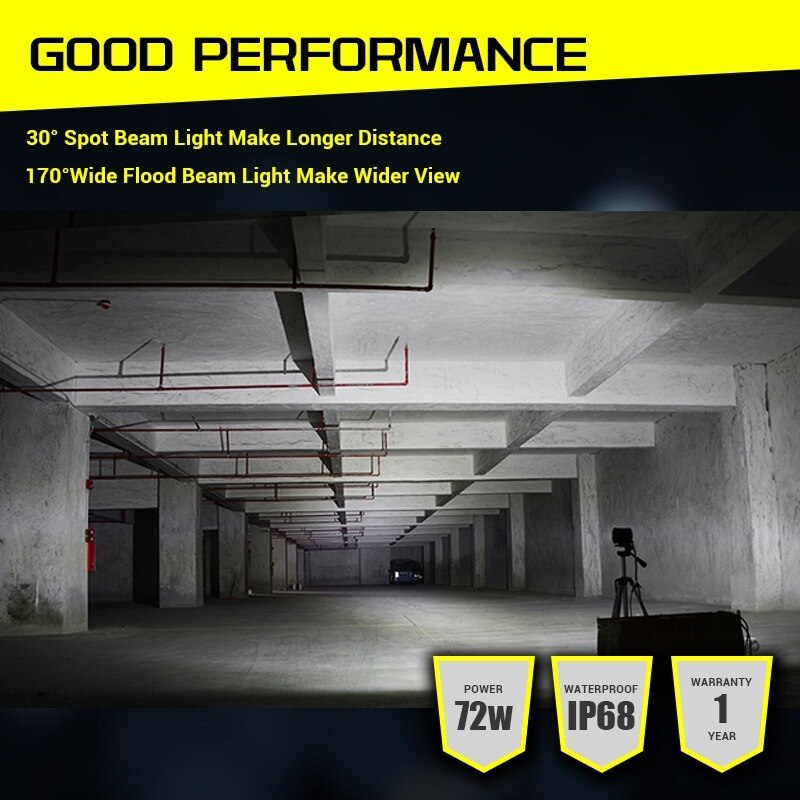 Car LED Work Lights Bar Off Road 72W Light Beam 4.4inch Combo Additional Fog Light for SUV ATV Boat Tractor Working Light ramp